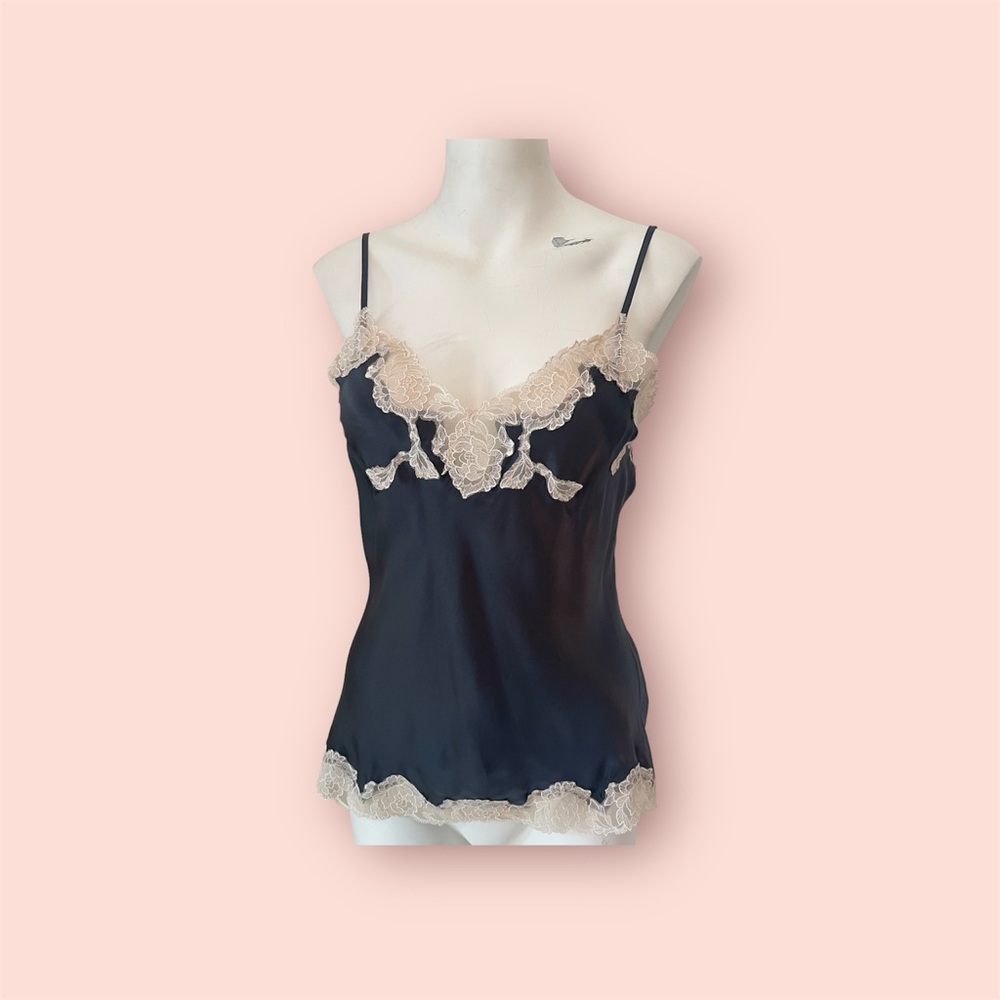 Vivis 100% silk small camisole sleep charcoal grey NWT